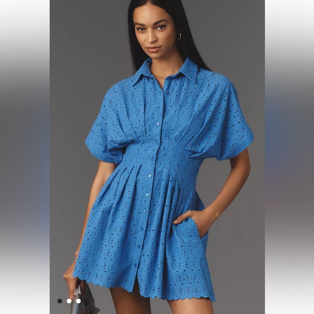 Blue Eyelet Shirt Mini Dress - Brand Not Specified